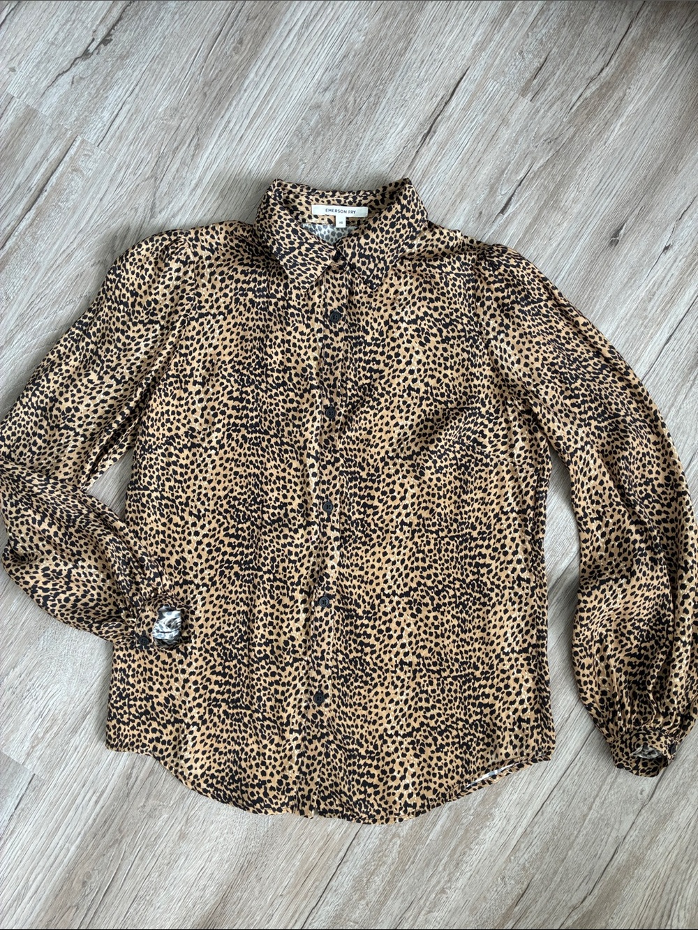 Emerson Fry Silk Leopard Print Button-Down Shirt - Tan & Black